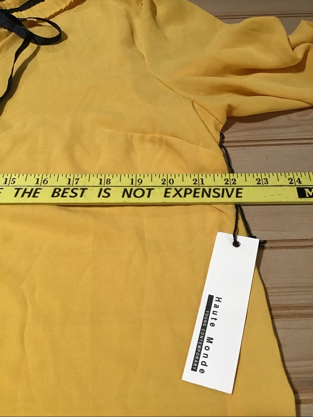 Bright Yellow High Neck Black Ribbon Tie Ruffle Collar 3/4 Sleeve Chiffon Blouse - Picture 10 of 12